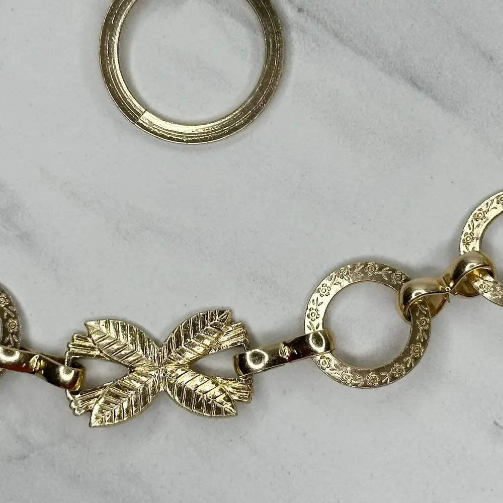 Lightweight Textured Gold Chain Link Belt XS/S Leaf Detail Adjustable ✨